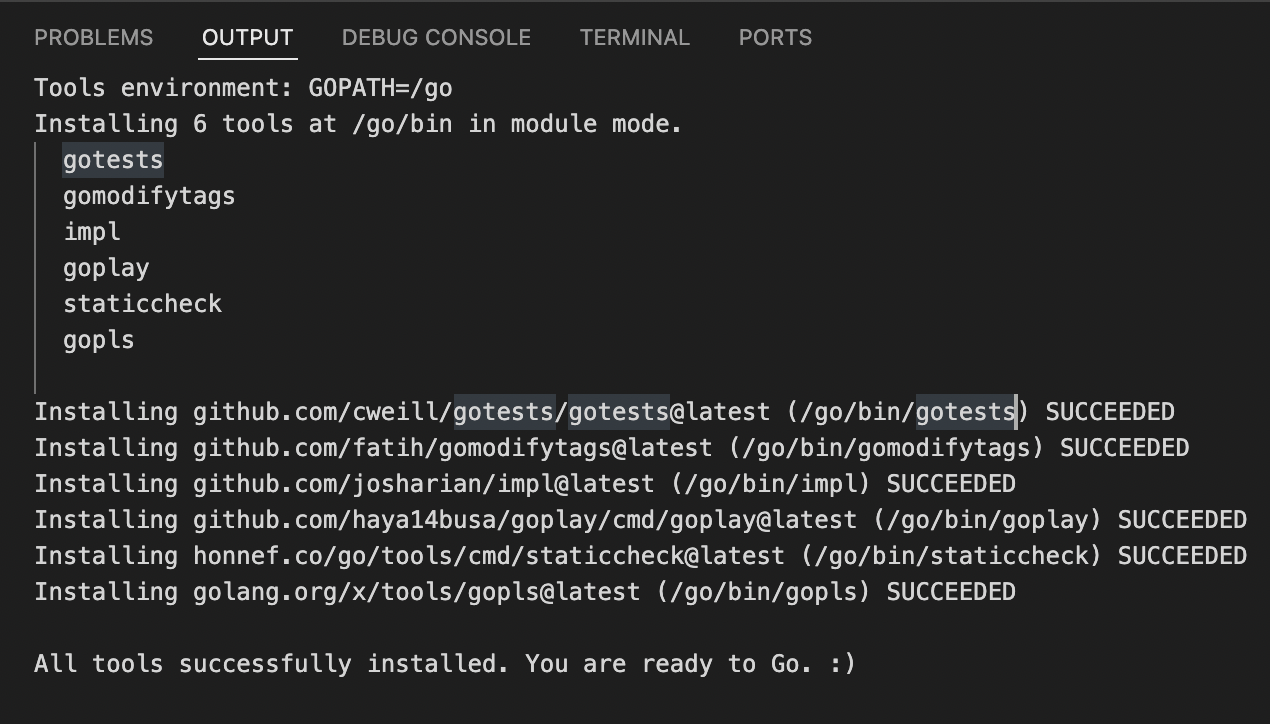 Install Go Dependencies log